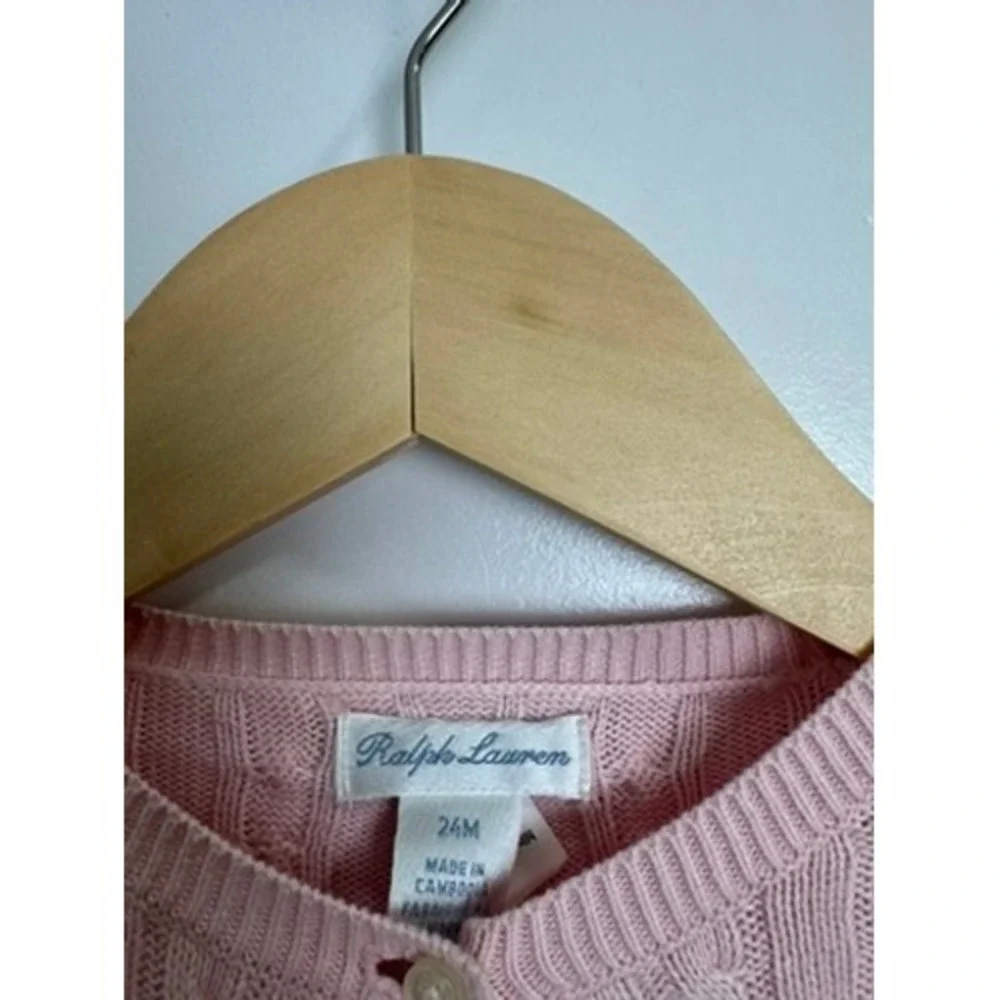 Ralph Lauren Toddler Girl Pink Cardigan Cable Knit Pony Logo Sweater 24M